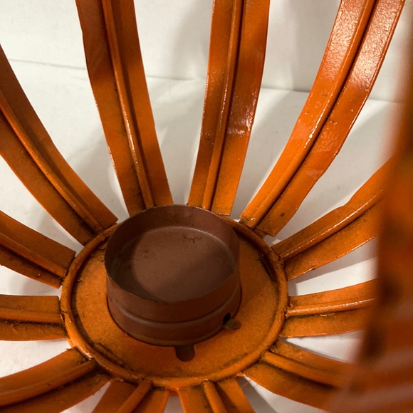 PUMPKIN Large Metal Tea Candle Holder and 2 Tea Candles Centerpiece 10 x 9 inch - Picture 8 of 13